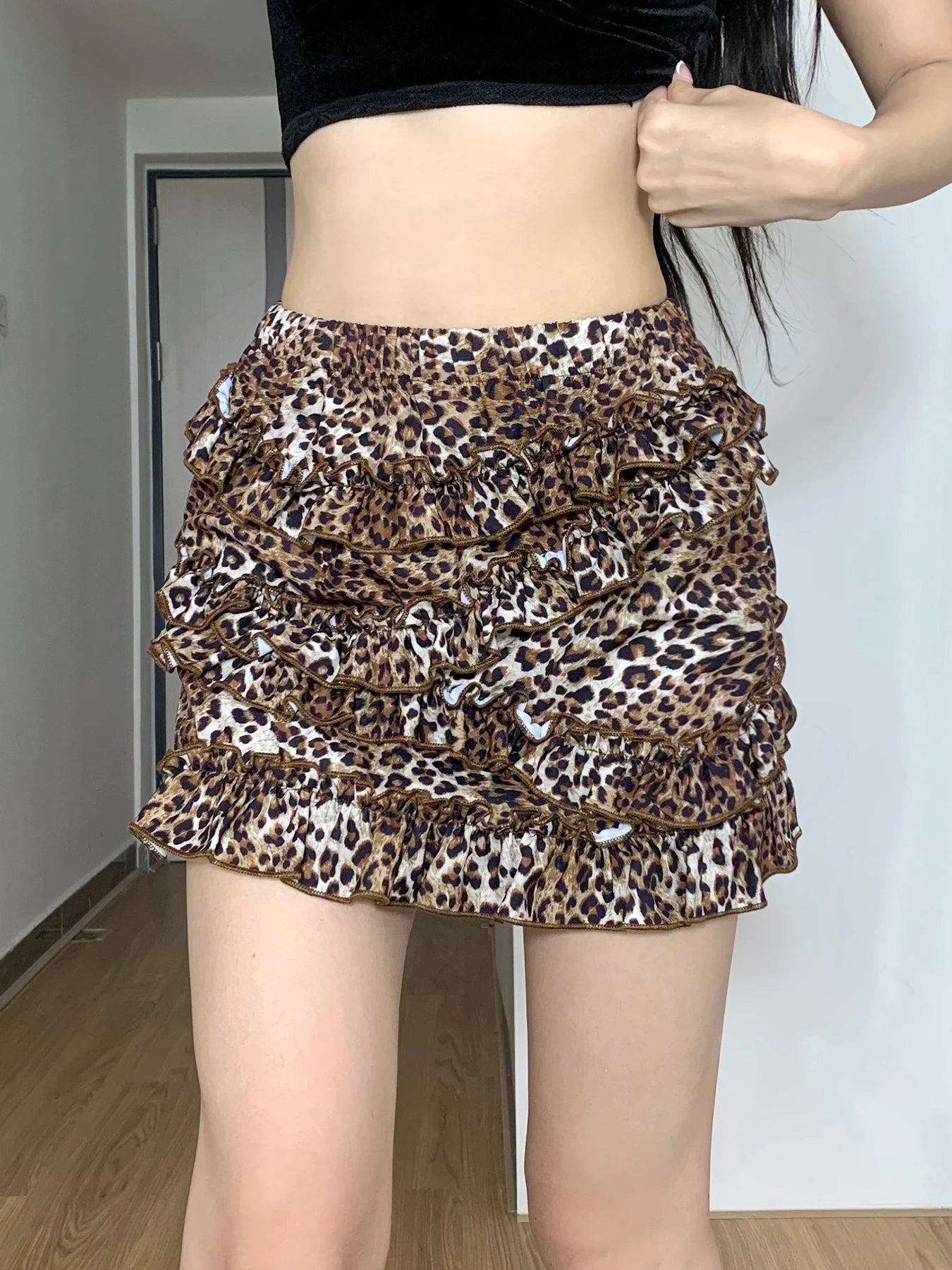 Leopard Print Mini Skirts Ruched 's Bottoms