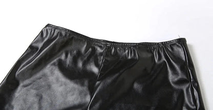 Black Faux Leather Hollow-Out Two Piece Set