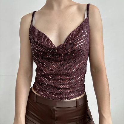 Red Sequins V-Neck Slim Backless Tank Top