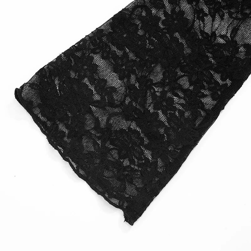 Black Round Neck Lace Hollow Long Sleeve Top
