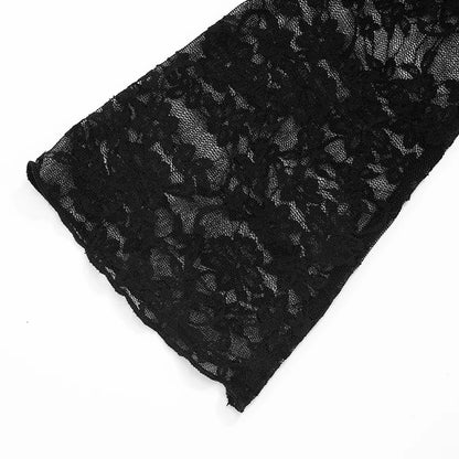Black Round Neck Lace Hollow Long Sleeve Top