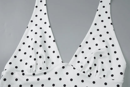 White Halter Sleeveless Backless Slim Polka Dot Top