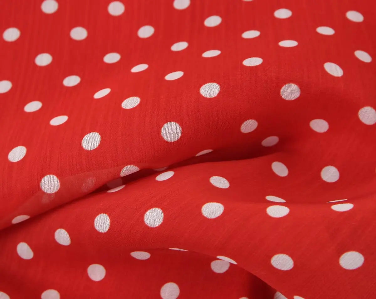 Red Polka Dot Ruffle A-Line Midi Dress
