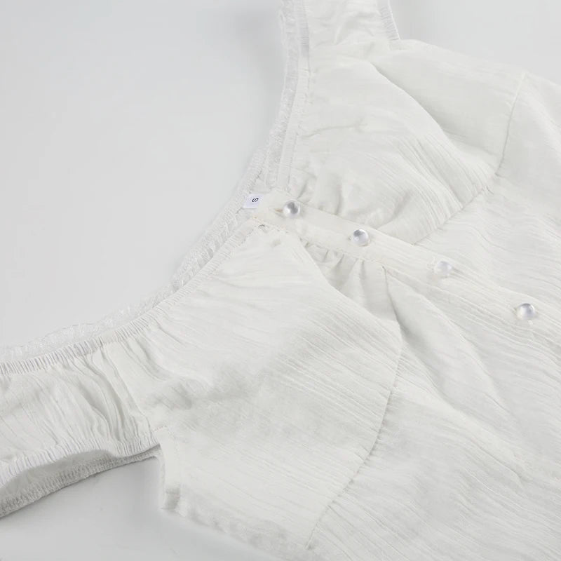White Ruched Lace Top