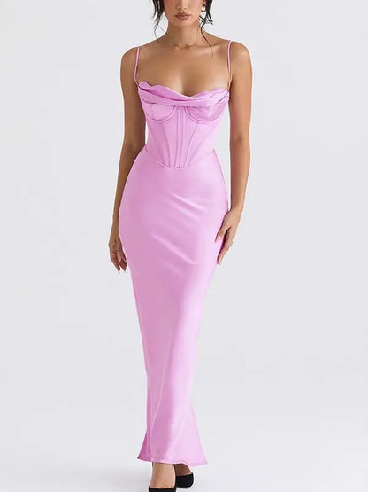 Satin Maxi Bodycon Dress - Corset Style Evening Dress