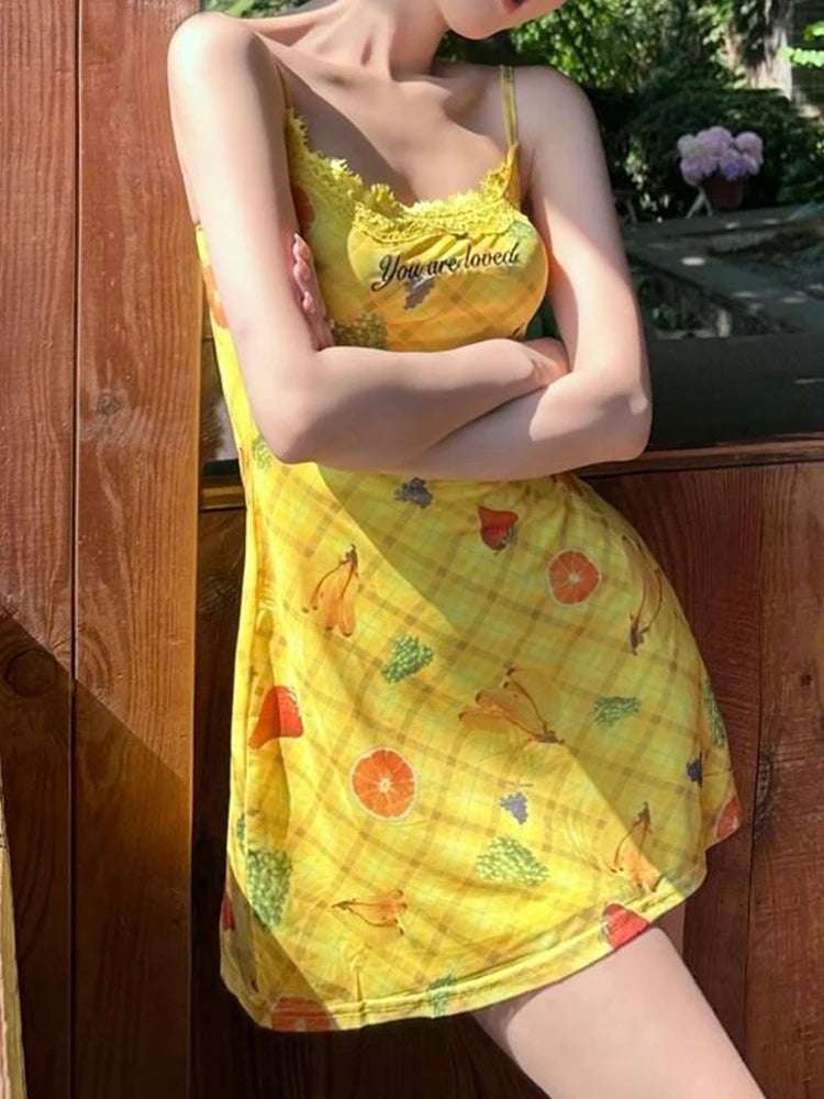 Women's Backless Fruit Print Mini Dress