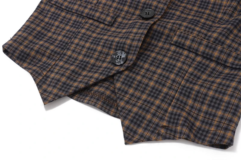 Brown Plaid V-Neck Vest