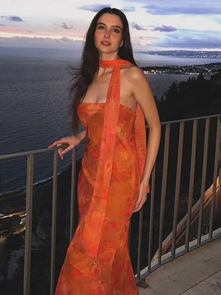 Strapless Ribbon Mesh Dress Long Dress Bodycon High Waist Sleeveless Splice Dress