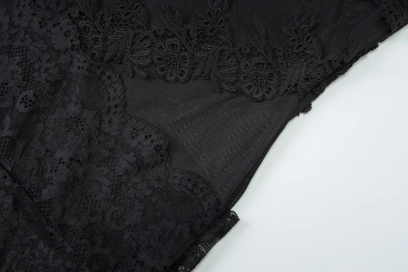 See Through Lace Mesh Backless Mini Dress