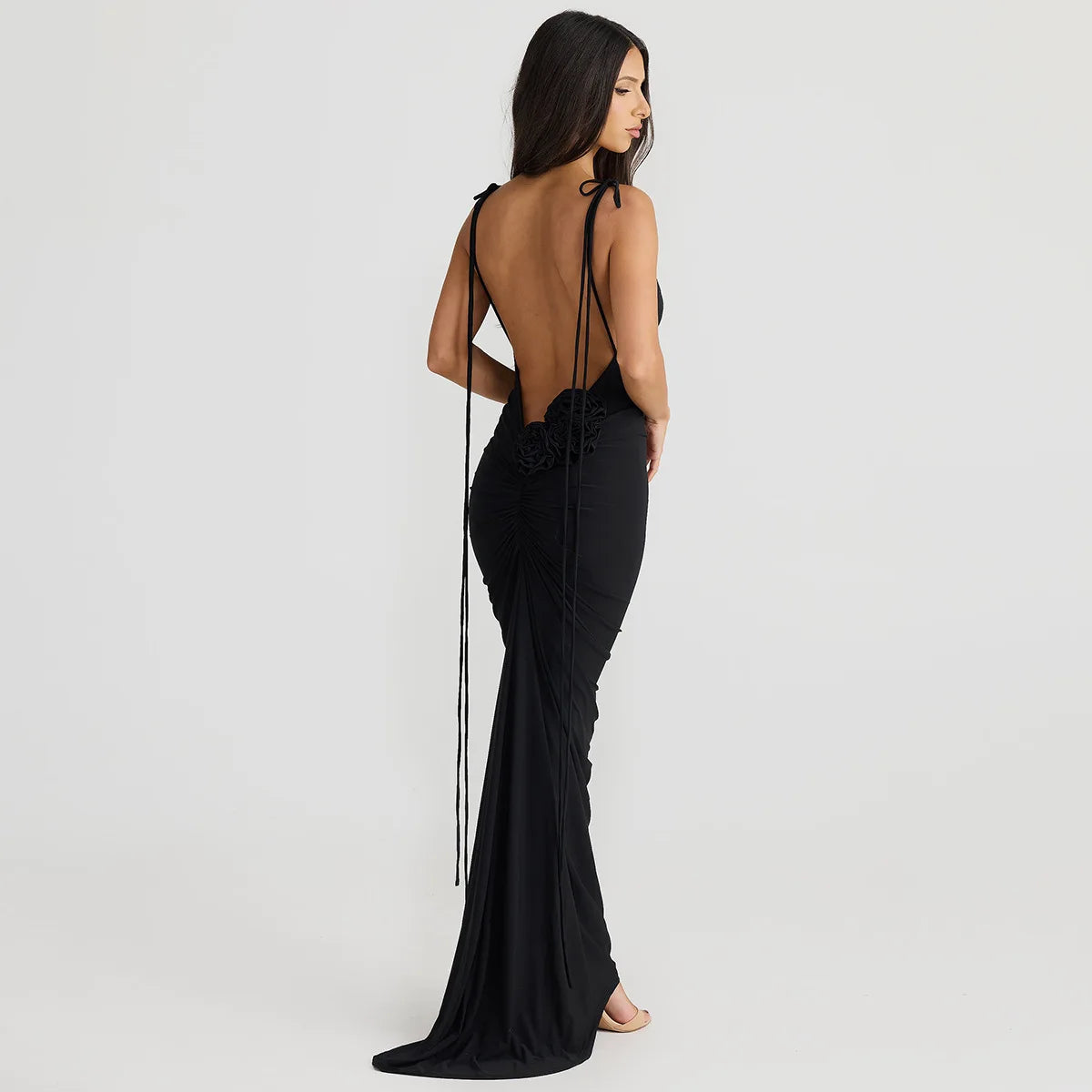 Floral Backless Long Fishtail Dress