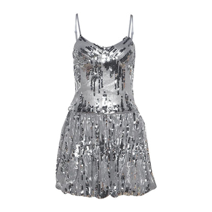 Gray Sequins Glitter Top & Puffy Skirt Set