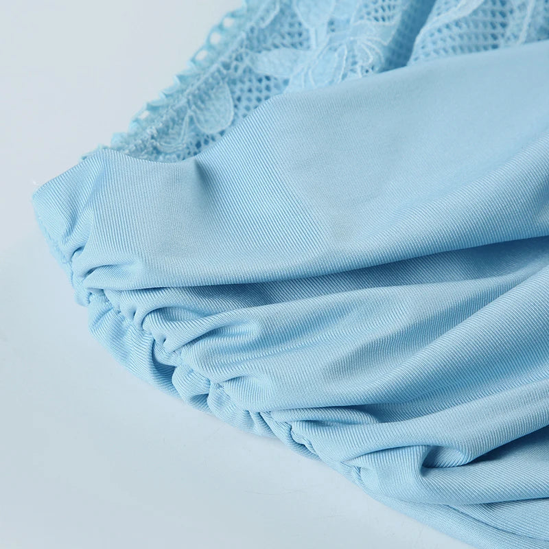 Blue See Through Top Low Waist Maxi Skirt Set