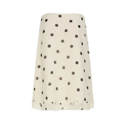 Beige Polka Dot Low Waist Midi Skirt
