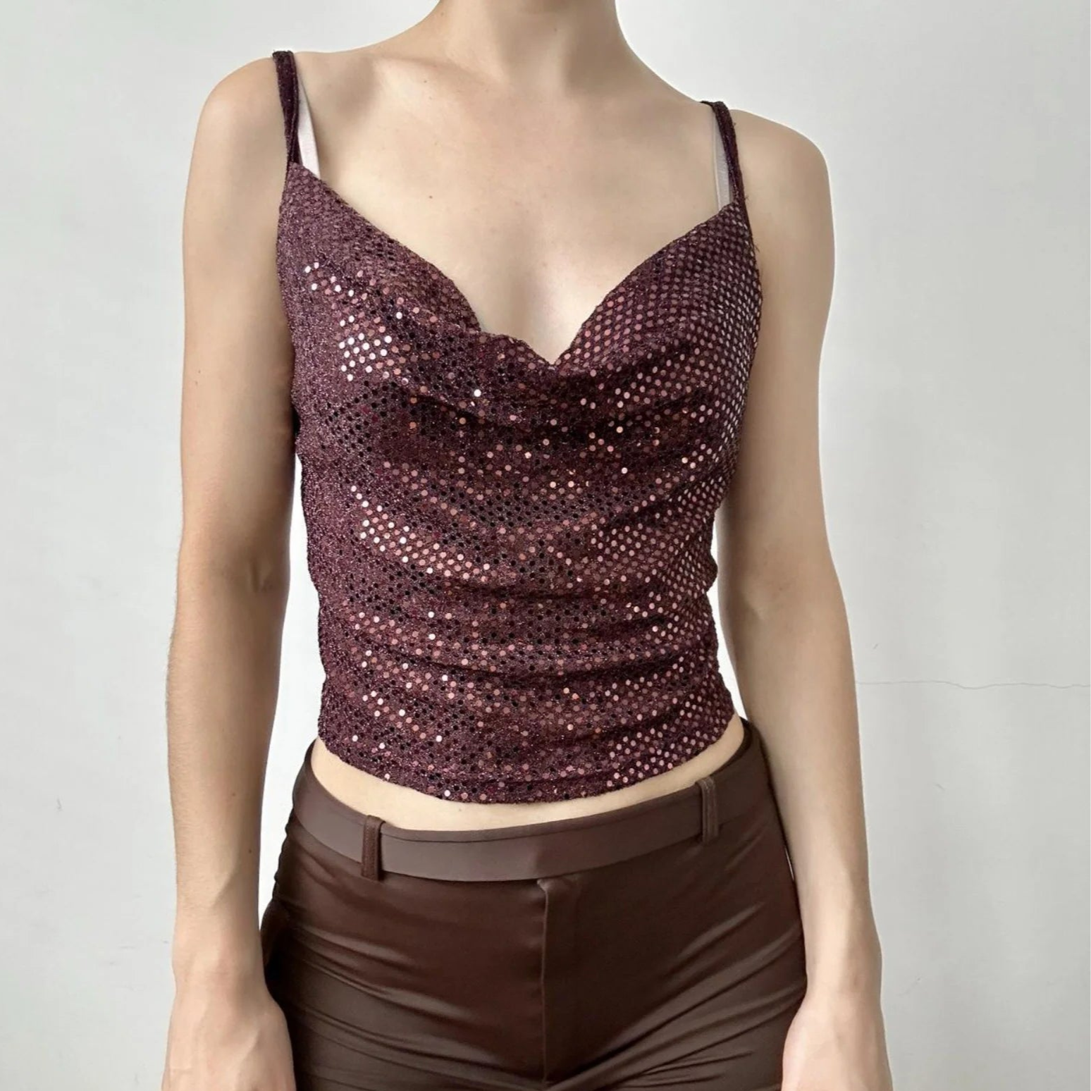 Red Sequins V-Neck Slim Backless Tank Top