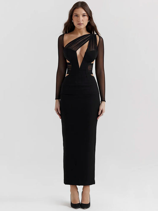 Hollow Out Mesh Bodycon Maxi Dress