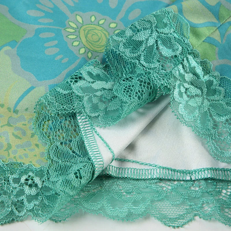 Floral Print Bustier Fairycore Top with Lace Patchwork