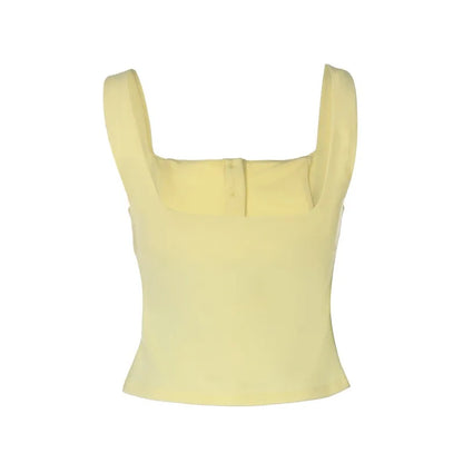 Button Up Square Neck Low Cut Tank Top