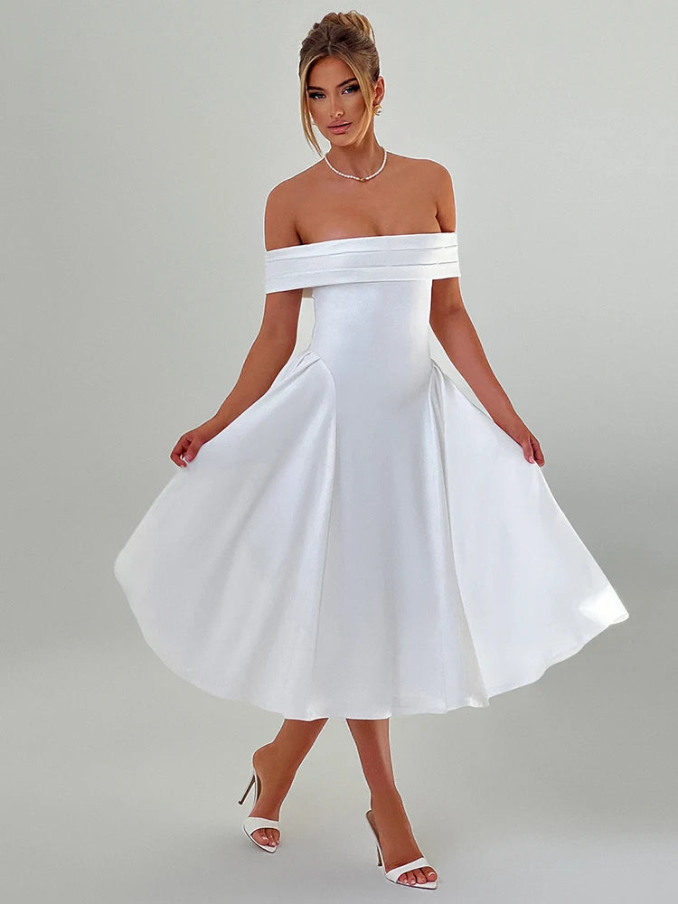 Off Shoulder Backless Midi Dress