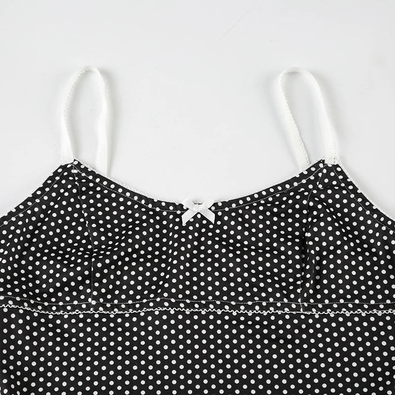 Polka Dot Print Bow Tie Camisole Low Rise Shorts Two-Piece Set Causal Basic Sets
