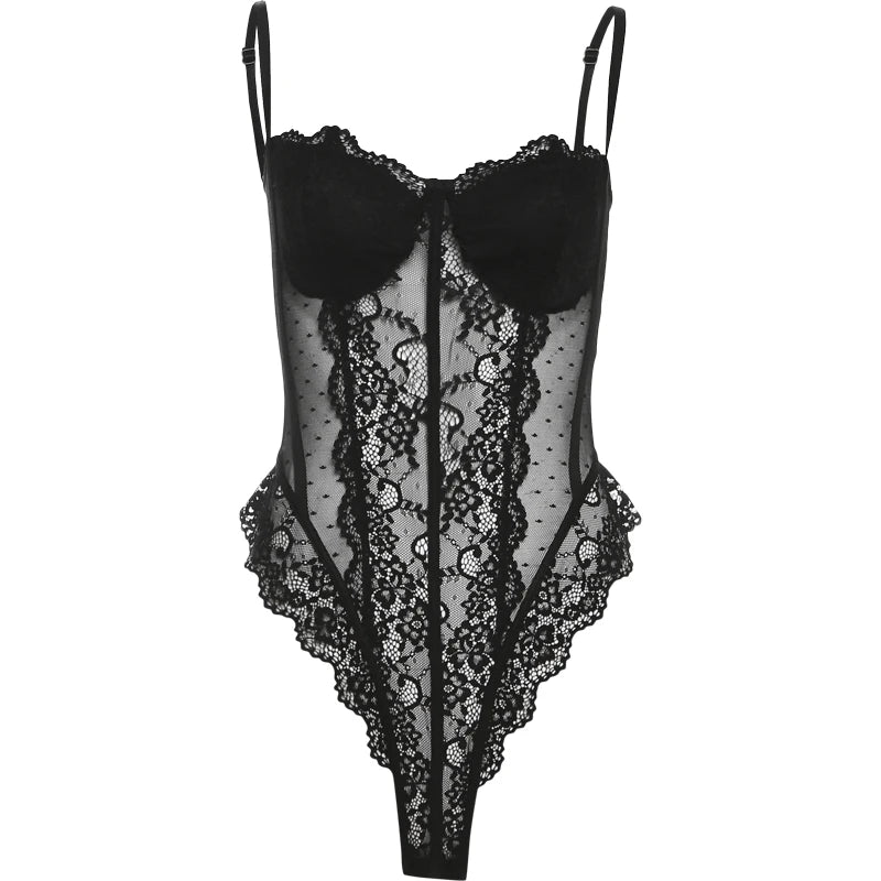 Black See Through Lace Bodysuit