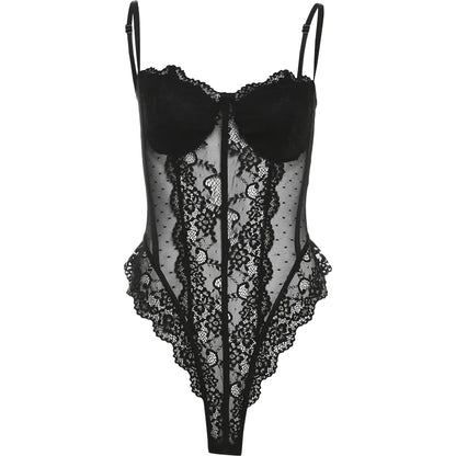 Black See Through Lace Bodysuit