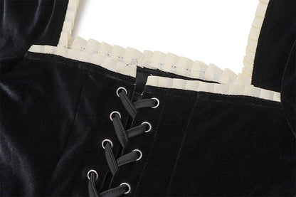 Black Square-Neck Patchwork Long Sleeve Top