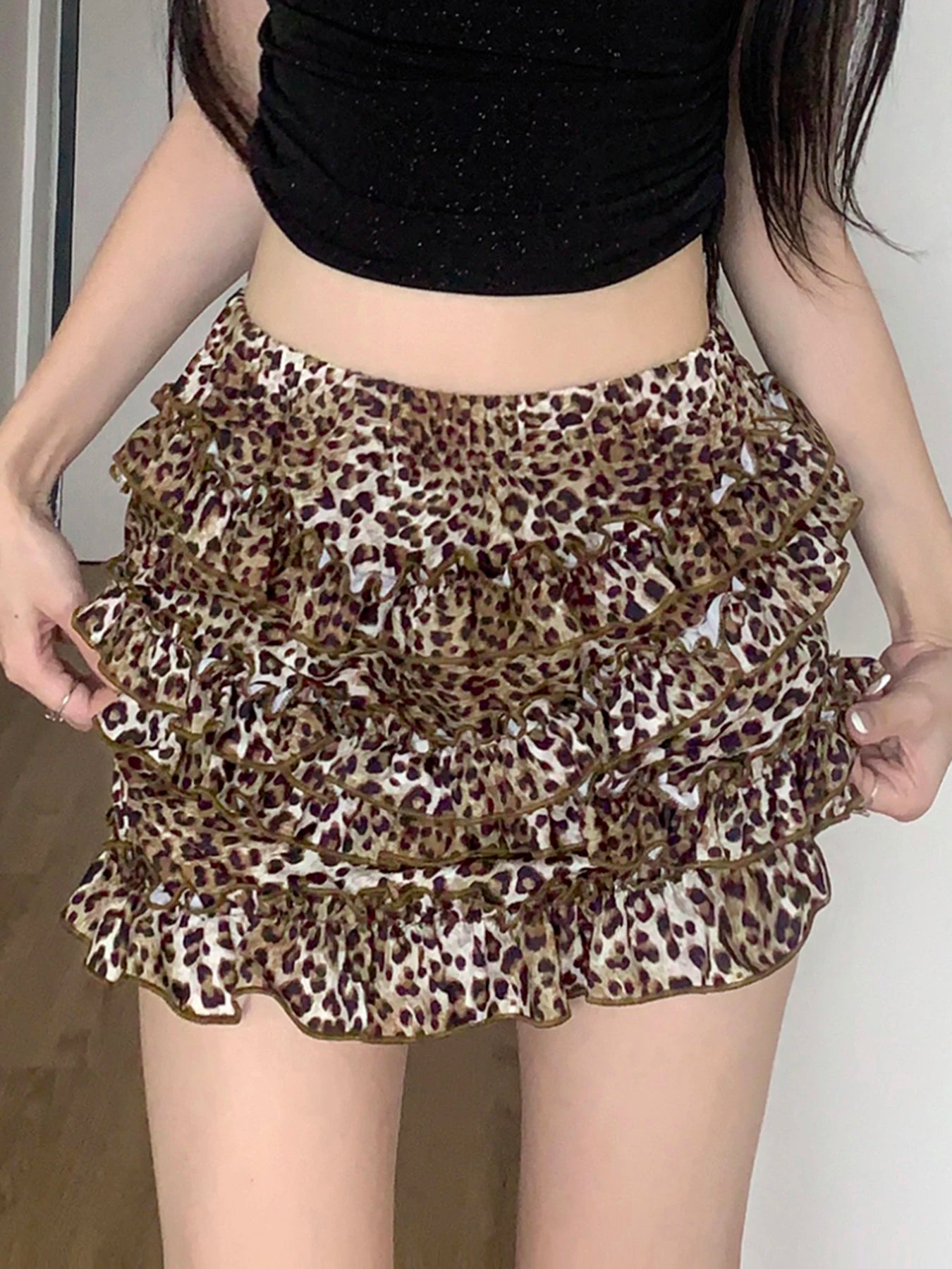 Leopard Print Mini Skirts Ruched 's Bottoms