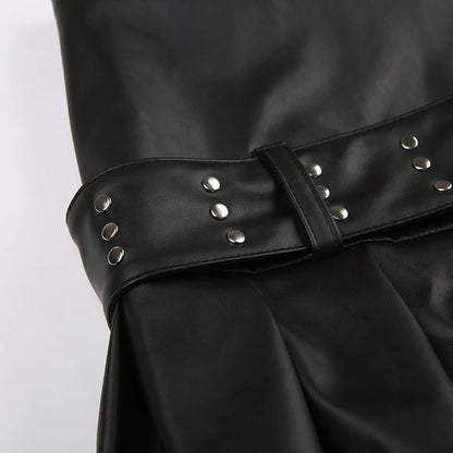 Low Waisted PU Black Mini Shorts with Adjustable Zipper