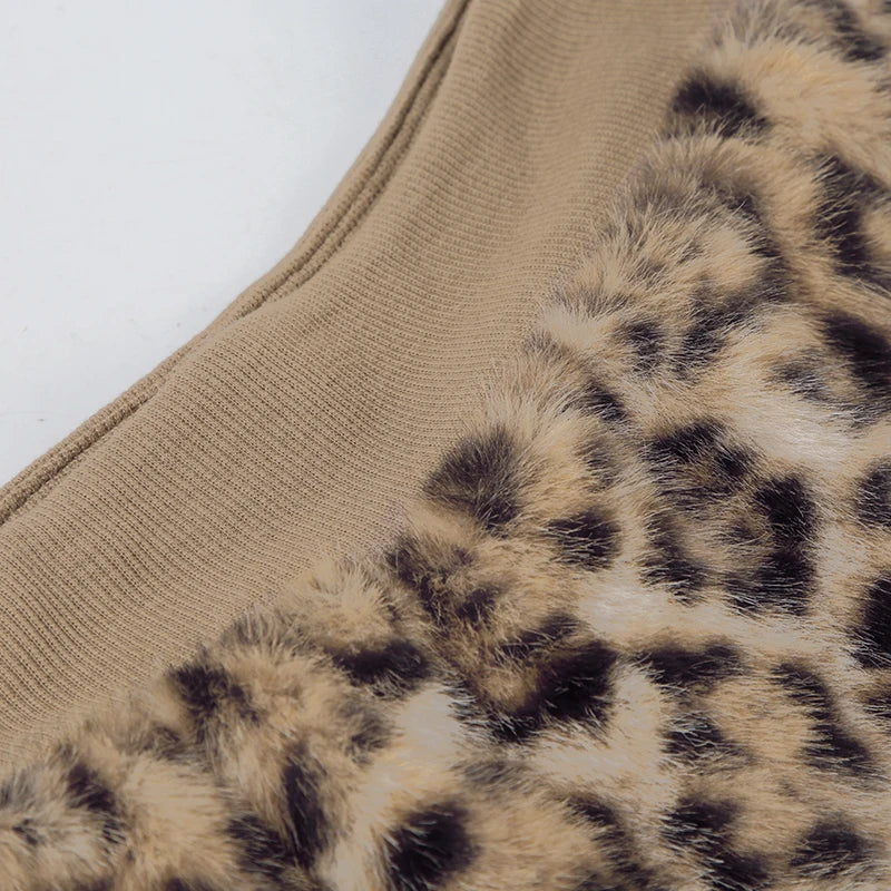 Leopard Print Furry Patchwork Shorts Indie Folk Bottoms