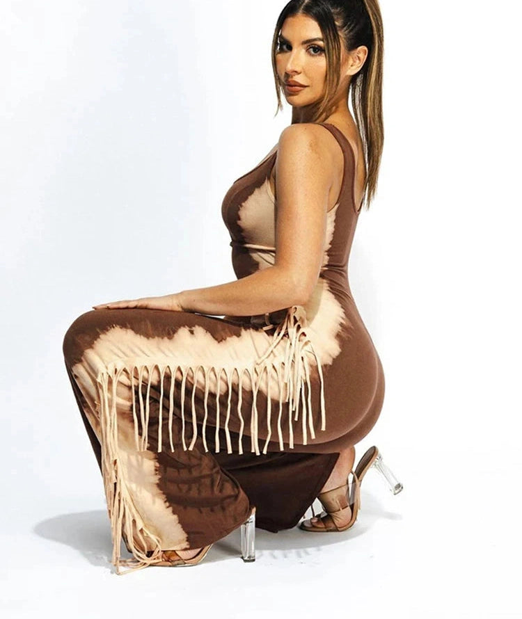 Side Tassel Jumpsuit Hollow Contrast Stretch Fit Sleeveless Elastic Workout Long Overalls