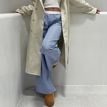 Patchwork Striped Loose Trousers