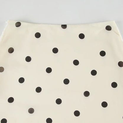 Beige Polka Dot Low Waist Midi Skirt