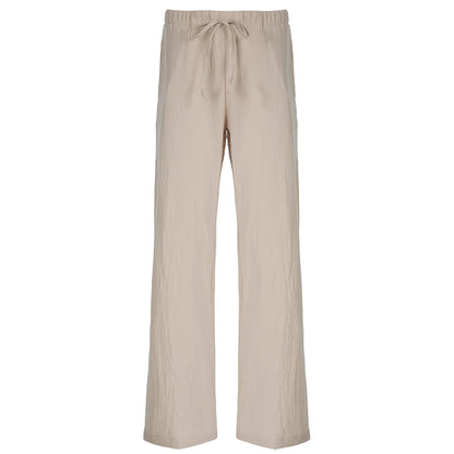 Loose Drawstring Wide Leg Trousers Khaki