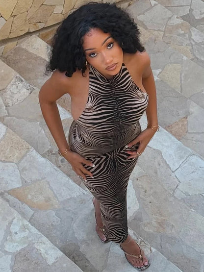 Stunning Stripe Maxi Dress - Hipster Halter Backless