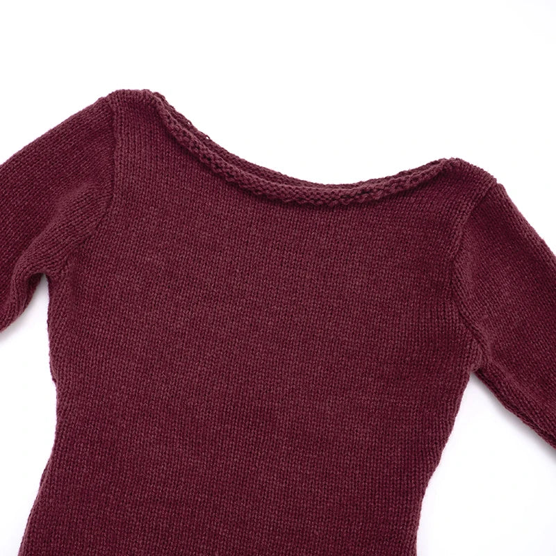 Knit Off Shoulder Slim Long Bell Sleeve Sweater