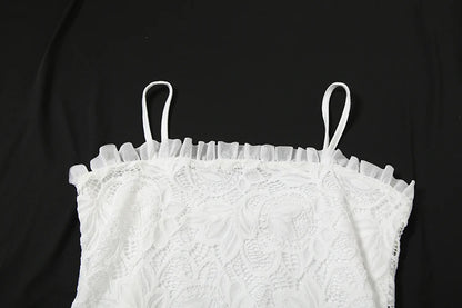 White Ruffles Backless Dress