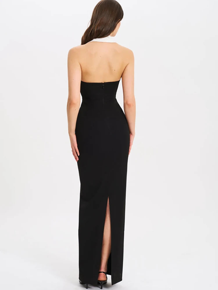 Button Maxi Dress Black Dressp V-nec Dress Slim