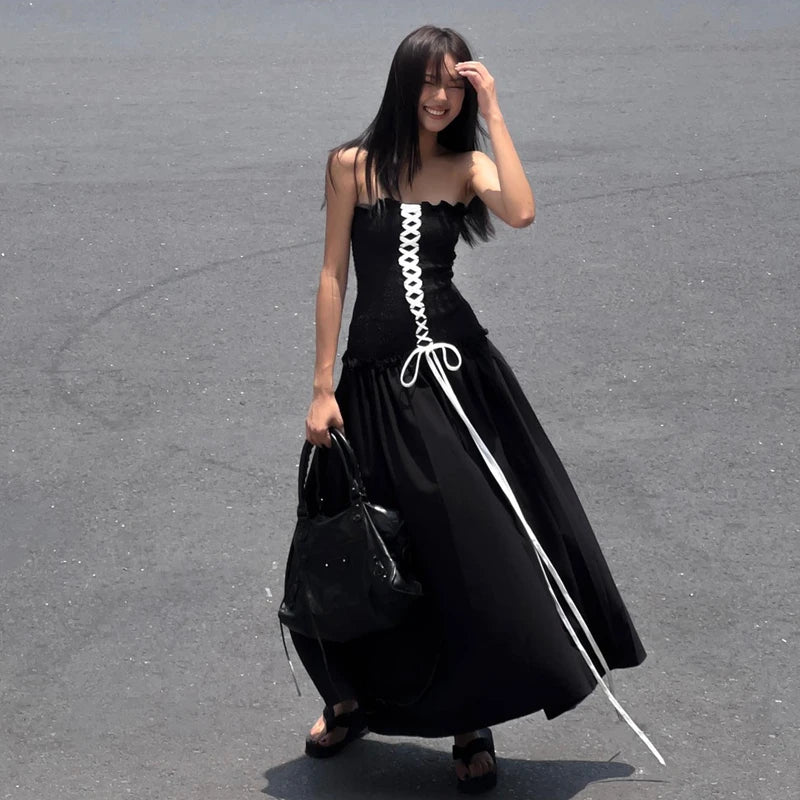 Black Backless Loose Maxi Dress