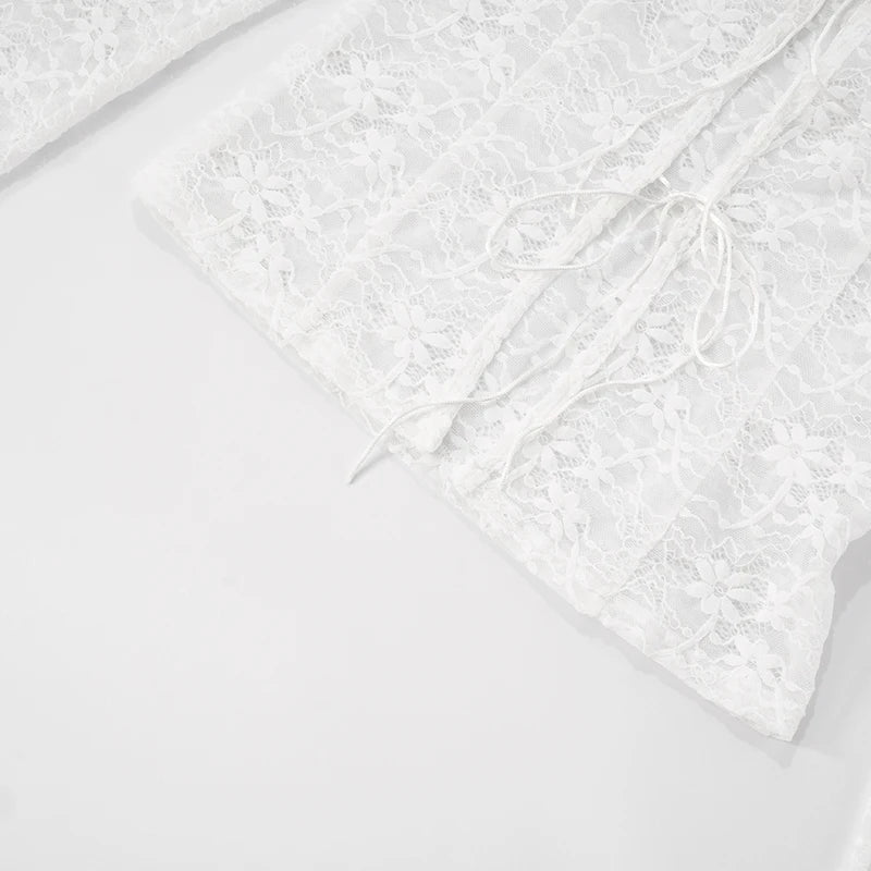 Lace Hollow Out See Through Long Sleeve Top