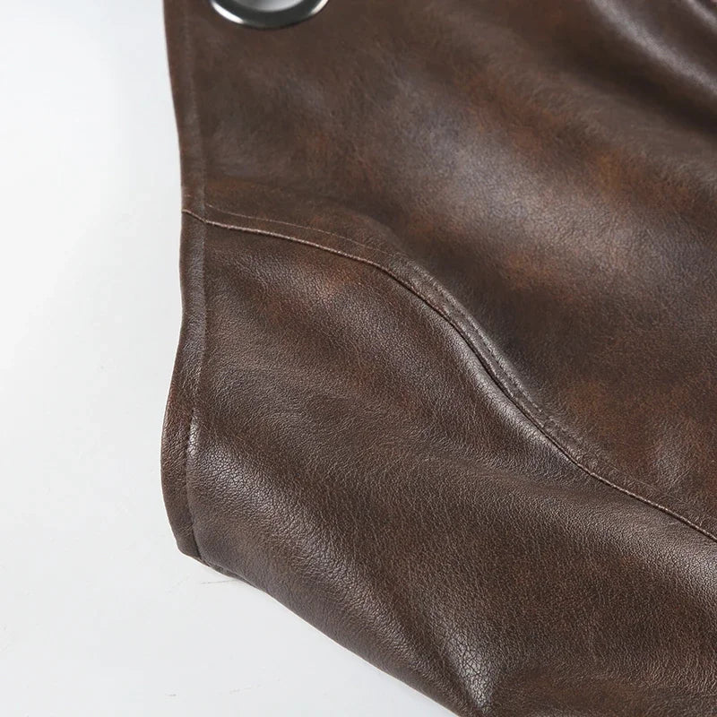 Leather Backless Halter Top