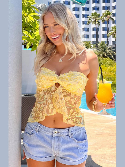 Meh Applique Tank Straple Pleat Crop Vet Trend Sweat Stunning Top