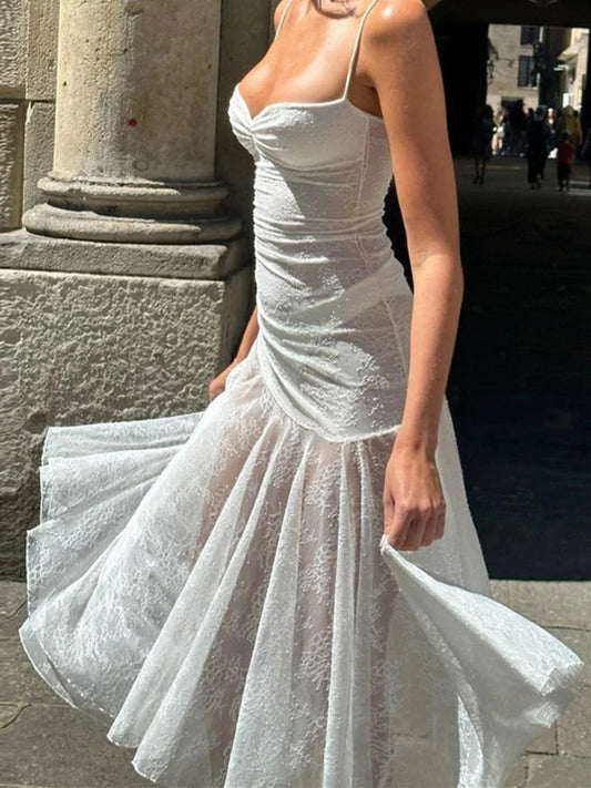 White Lace Midi Dress