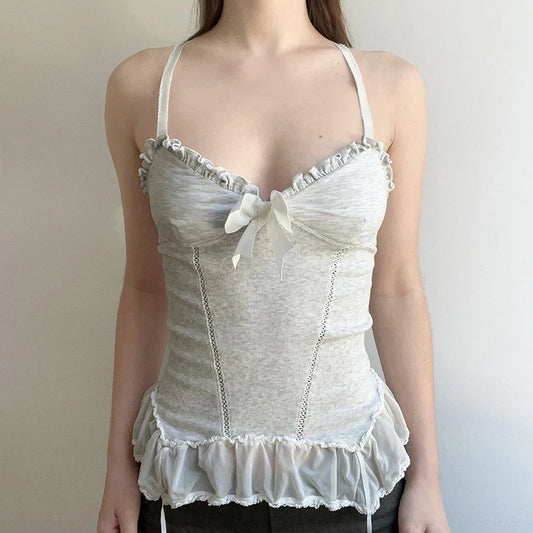 Lace Ruffles Bow Top