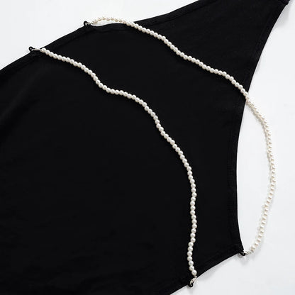 Elegant Halter Backless Dress with Pearl Strap