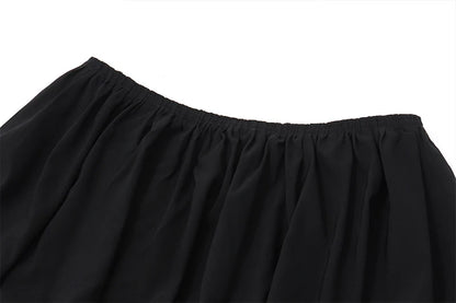 Black Backless Top And Puff Mini Skirt Set
