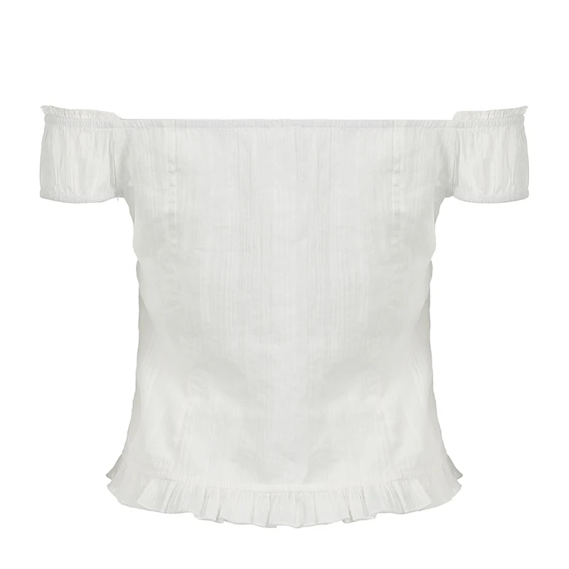 White Ruched Lace Top