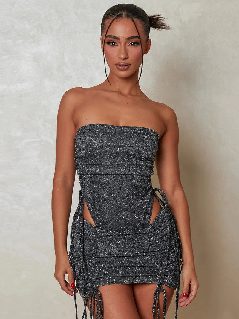 Glitter Bodysuit and Mini Skirt Set