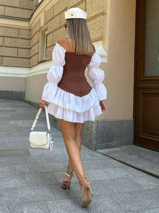 Long Puff Sleeve Mini Bodycon Dress