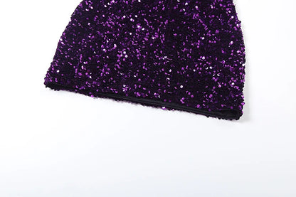 Purple Sequins Backless Slim Mini Dress