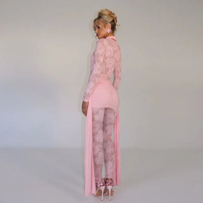 One Piece Long Sleeve See Through Lace Mesh Jumpsuit